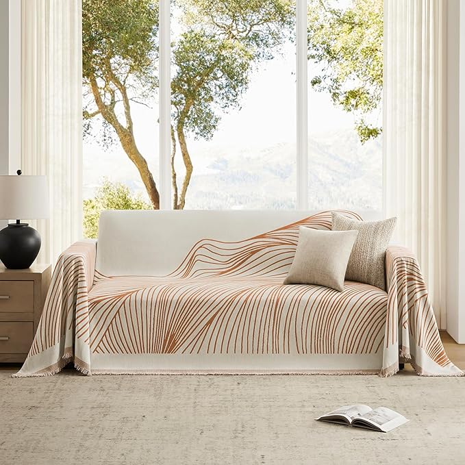 Boho Couch Cover Washable Sectional Couch Covers for Dogs Reversible Sofa Slipcover for 2 or 3 Cushion Couch Pet Friendly Furniture Protector (1# Orange, 71" x 118")