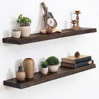 Floating Shelves, 8" Deep Rustic Solid Wood Wall Mounted Floating Shelves, Wall Shelves with Invisible Bracket for Living Room Bathroom Bedroom Kitchen, 36 Inch Set of 2, Walnut