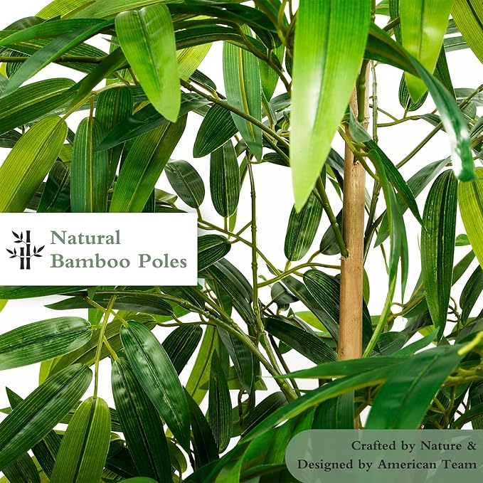 Artificial Bamboo Tree, 5 ft Fake Tree, Faux Silk Plant with Pot, Fake Plants for Home Office Indoor Outdoor Decor, 5 Natural Bamboo Trunks