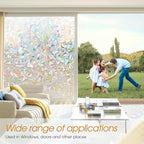 Beautyhero Window Privacy Film, Rainbow Reeded Glass Cling, 3D Decorative Coverings with UV Blocking, Static Cling for Bathroom Doors Cabinet