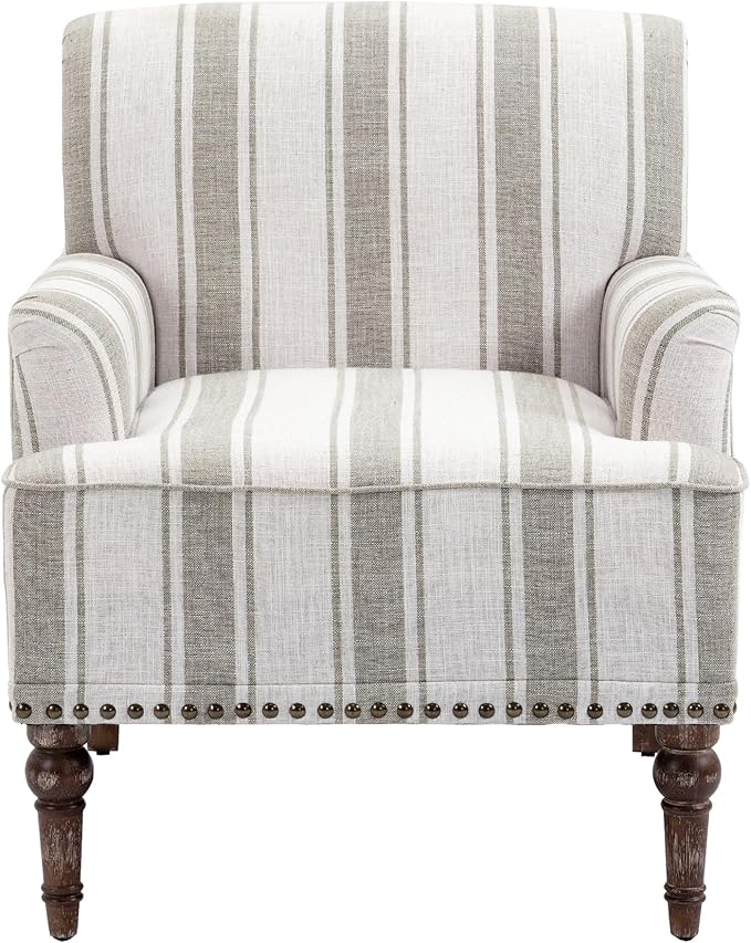 UIXE Stripe Accent Chairs Set of 2, Living Room Arm Chair Modern Nailhead Trim Club Armchair, Comfy Upholstered Sofa Lounge Seat Reading Seat Bedroom Side Seating for Home Office, Brown