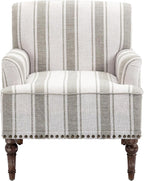 UIXE Stripe Accent Chairs Set of 2, Living Room Arm Chair Modern Nailhead Trim Club Armchair, Comfy Upholstered Sofa Lounge Seat Reading Seat Bedroom Side Seating for Home Office, Brown