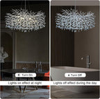 Modern Crystal Chandeliers for Dining Room, 40" Round Silver Tree Branches Chandeliers, Large Dining Room Over Table Chandeliers Lights Fixture, Branches and Crystals Ceiling Light Fixtures