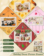 Bikoney Large Collage Picture Frame with Bulletin Board, Hanging Photo Display for Multiple Pictures, Wall Photo Organizer with 30 Clips & 6 Pushpins, Self Adhesive Hooks – No Drill Wood Photo Board for Room Decor