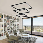 Led Chandelier 3 Rings Square Modern Led Pendant Lighting Dimmable Ceiling Pendant Light for Dining Room Living Room Kitchen Bedroom 15.7"+19.6"+31.4" Black