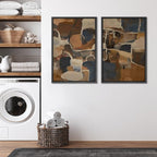 SIGNFORD Framed Canvas Print Wall Art Set Earthy Tones Abstract Layers Modern Brown and Blue Color Block Illustrations Modern Art Decorative for Living Room, Bedroom, Office - 16"x24"x2 Black
