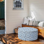 Inflatable Ottoman Stool D31 xH14 for Outdoor/Indoor Use, Water Repellent Patio Foot Rest Stool with Portable Handle,Round Pouf Ottoman Suitable for Garden,Deck and Camping - Medallion Blue