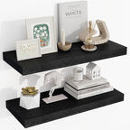 24 Inch Floating Shelves, 24"x9.25"x1.5" Inch Deep Floating Shelves for Wall, Wooden Shelves for Bathroom, Bedroom, Living Room, Black