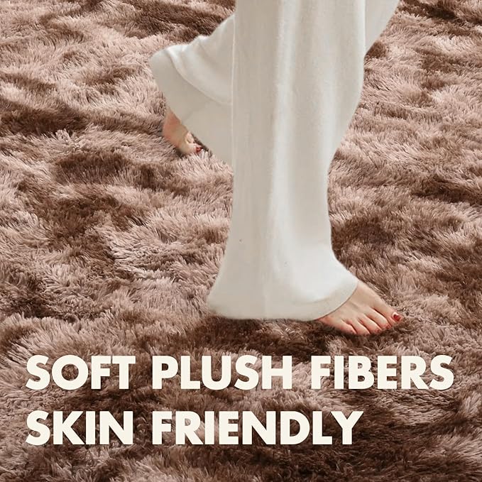 5x7 Ft Shag Brown Area Rug for Bedroom Living Room, Tie-Dyed Ultra Soft Fluffy Furry Rugs for Indoor Floor, Aesthetic Carpet for Kids Home Decor (Coffee)