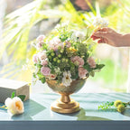 Sziqiqi Urn Vase Gold Centrepiece: 5.5in Small Vintage Vases Set for Table Decorations - Wedding Vase Elegant for Floral Arrangement - Metal Honeycomb Flower Pot for Party Reception Dinner Table