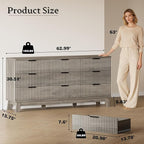 63" Long Dresser for Bedroom, 9-Drawer Fluted Dresser, Extra-Wide Wood Chest of Drawers with Smooth Metal Slides, Stable Base, Modern Clothes Storage Cabinet for Living Room, Hallway, Nursery