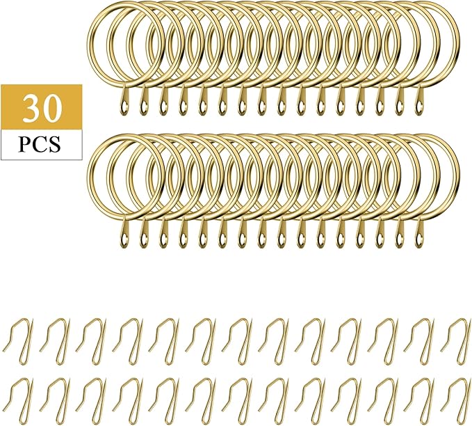 Hotop 60 Pieces 1.65 Inch Metal Drapery Curtain Rings Curtain Hanging Rings and 60 Pieces Metal Drapery Pin Hooks for Drapes Window Door Shower (Gold)