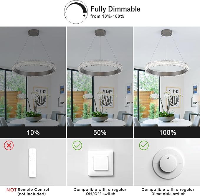 Modern Silver Grey Led Pendant Light,36W Dimmable LED Chandelier Lighting Fixture, 1 Ring Circular Hanging Led Pendant Lighting for Living Room Dining Room Kitchen Island Foyer Office