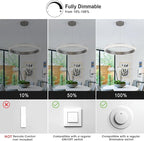 Modern Silver Grey Led Pendant Light,36W Dimmable LED Chandelier Lighting Fixture, 1 Ring Circular Hanging Led Pendant Lighting for Living Room Dining Room Kitchen Island Foyer Office