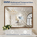 WEER Bathroom Mirror, 48x36 Inch Wall Mirror, Walnut Wood Grain Framed Mirror, Rectangle Vanity Mirror, Tempered Glass, Anti-Rust, Hangs Horizontally or Vertically