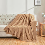 CozeCube Check Knit Throw Blanket, Beige Checkered Throw for Couch, Decorative Christmas Soft Cozy Warm Knitted Blanket for Bed Sofa Living Room, 60"X80"