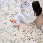 jinchan Round Rugs 4ft Ivory Botanical Birds Print Machine Washable 4' Circle Nature Plants Modern Soft Non Slip Throw Area Rugs Ultra Thin Low Pile Carpet for Entryway Bedroom Kitchen Kids Room