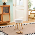 Wimarsbon Pouf Ottoman, 100% Cotton Knitted Boho Footstool, Round Footrest with Non-Skid Wood Legs, Home Décor Handmade Pouffe, Leisure Floor Step Stool for Living Room (Long Leg - Beige)