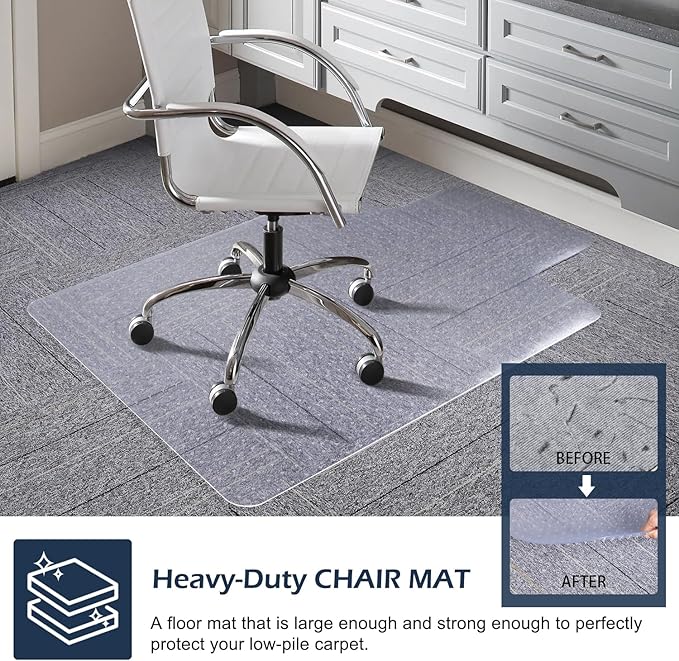 SALLOUS Chair Mat for Carpet, 36" x 48" Office Heavy Duty Chair Mat with Lip, Gaming Chair Mat for Carpeted Floors, Floor Protector Computer Desk Mat for Home Office (Clear, Extended Lip)