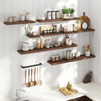 24 Inch Floating Shelves for Wall Set of 2, 8"D Wood Grain Bathroom Shelves with Invisible Brackets, Easy Install Engineered Wood Storage Shelves for Kitchen, Living Room, Bedroom, Walnut Finish