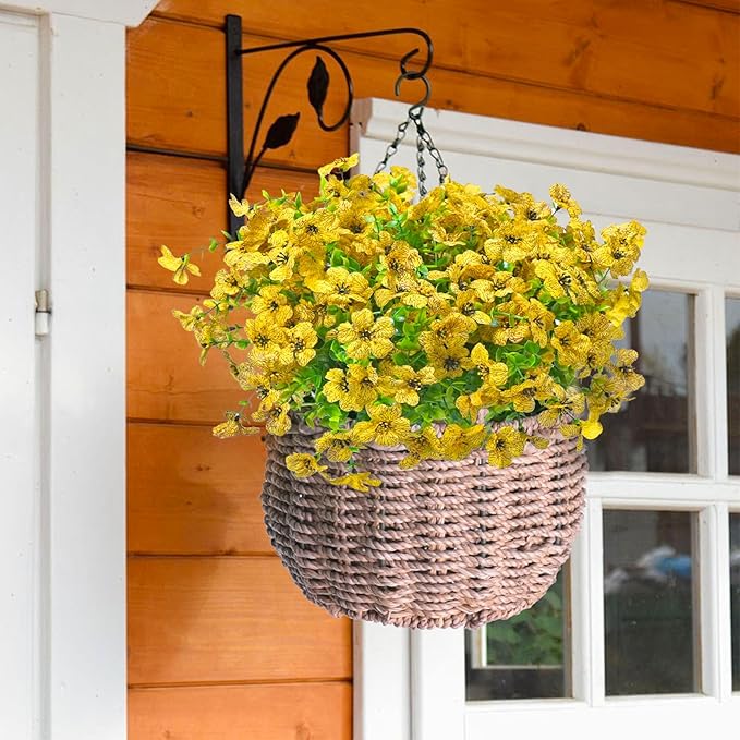 24 Bundles Artificial Flowers for Outdoors & Indoors – UV Resistant Faux Plastic Plants for Garden, Patio, Porch, Window Box, Home Decor – Lush & Vibrant Fake Flowers, Yellow