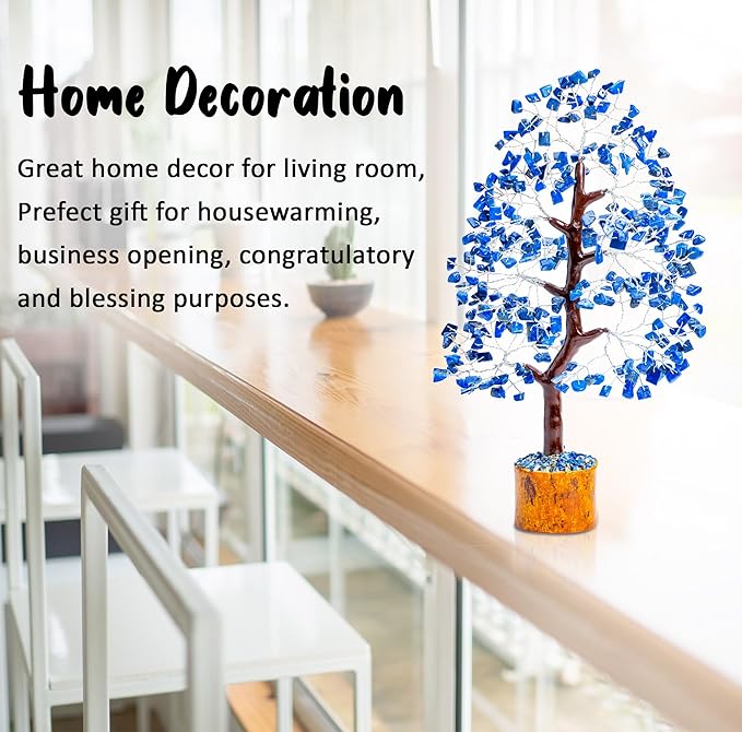 Lapis Lazuli Crystal Tree of Life Healing Crystals Spiritual Blue Shelf Decorations & Crystal Decor Feng Shui Table Decor Gifts for Men Dad & Boyfriend or Perfect Housewarming Home Accents Decor Gift