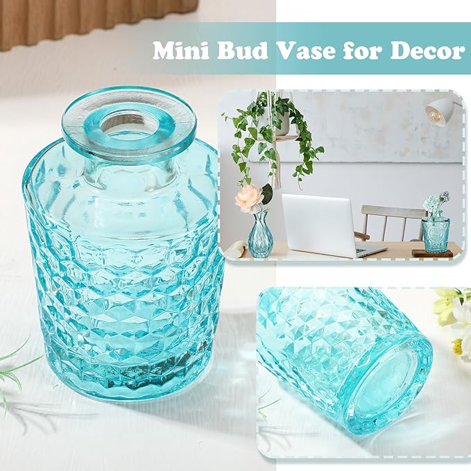 20 Pcs Glass Bud Vase Set Small Vintage Flower Vase in Bulk for Centerpieces Rustic Decorative Glass for Wedding Table Home Christmas Decoration (Light Blue)