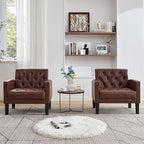 TYBOATLE Accent Chair Comfy Living Room Chair Leather Tufted Mid Century Modern Accent Chair, Small Cozy Reading Arm Chair for Office, Bedroom (1, Brown)