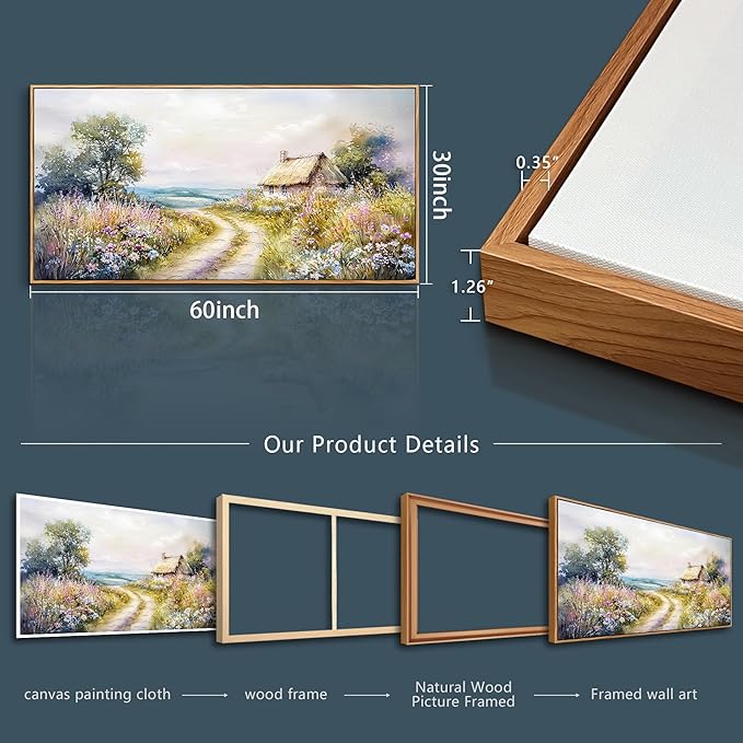 ZUITINGHUA Wood Framed Canvas Wall Art For Living Room Large Wall Decor For Office Bedroom Decoration Country Road Landscape Pictures Farmhouse Paintings Artwork Mural Aesthetic Home Decor 30x60 In