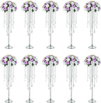 NUPTIO Silver Crystal Wedding Vases - 10 Pcs 29.5in Tall for Centerpieces, Aisle Decorations, Parties