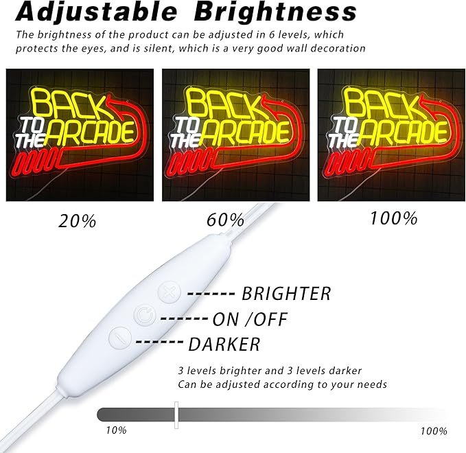 Retro Arcade Neon Sign Large Back to the Arcade Neon Light Dimmable Gamer Neon Signs for Wall Decor USB Powered Vintage Gaming Signs for Bar Game Room Man Cave(15.7 * 10.7inch)