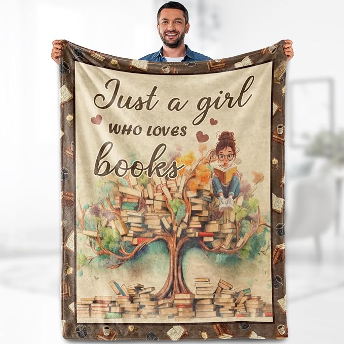 Book Lover Blanket Gifts for Women Girls - Just A Girl Who Loves Books Themed Throw for Kids Teen Adults Reader Soft Fleece Cozy Couch Birthday Christmas Lightweight Blanket 50"x60"