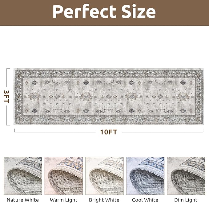 AMOAMI Vintage 3X10 Runner Rug Non Slip Soft Runners for Hallways Washable Hallway Runner Bedside Rugs for Bedroom Long Rug for Hallways Entryway Laundry Room Stair Kitchen Bathroom