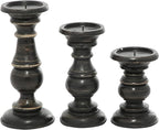 Deco 79 Mango Wood Decorative Candle Holder Distressed Turned Pillar Candle Stand, Set of 3 Candlestick Holder 6", 8", 10"H, Black