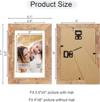4x6 Picture Frame Set of 4, 4 x 6 Wood Photo Frames with Mat for 3.5x5, Natural Wooden Frame with Real Glass Cover for Wall and Tabletop Display,Brown