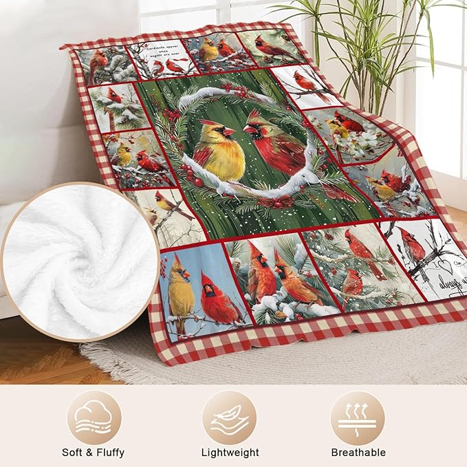 Bird Blanket for Boys Girls Christmas Red Birds Gifts Throw Blanket Cozy Plush Flannel Fleece Blankets for Bed Sofa Decor 40"x50"