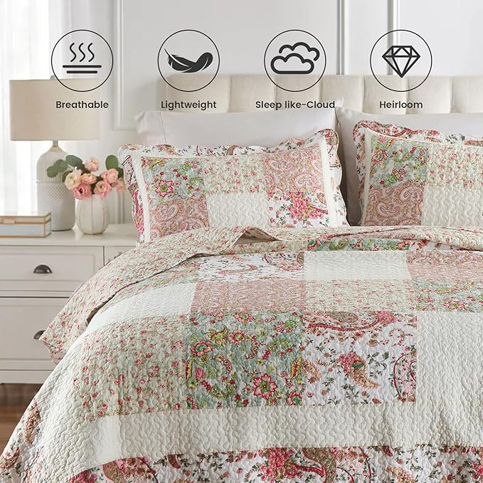 Secgo King Comforter Set for Bed - 100% Cotton Quilts King Size, Black Bedspreads (98 * 104Inch) with 2 Pillow Shams, Patchwork Reversible Lightweight Bedding