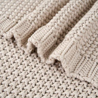 Longhui bedding Chunky Cable Knit Throw Blanket Lightweight Beige 100% Organic Cotton Blanket for Sofa Couch Bed Baby Nursery, Rustic Shabby Chic Modern Farmhouse, 51” x 63” Give Laundering Bag