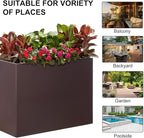 SUNNYPARK Large Metal Planter Box 32”x 12”x 24”, Rectangular Modern Brown Metal Planter Box Heavy Duty with Drainage Holes for Outdoor Garden Patio