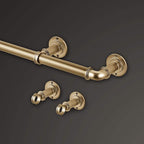 MODE Industrial Room Darkening Collection 1 1/8" Diameter Industrial Curtain Rod Set with Steel Wall Mounted Adjustable Curtain Rod, Blocks Light, Fits 72” to 144” Windows, Warm Gold