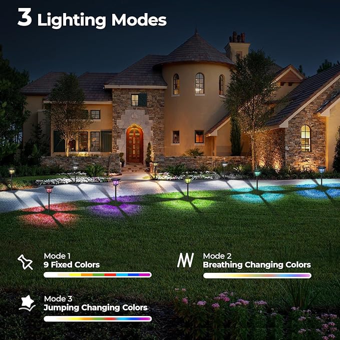 CINOTON 6 Pack RGBCW Solar Pathway Outdoor Lights, 3 Lighting Modes Solar LED Garden Light, IP65 Waterproof Outside Solar Powered Landscape Lighting for Patio Walkway Yard Driveway RGB/Warm/Cold White
