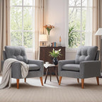 JUMMICO Mid Century Accent Chair, Fabric Modern Reading Living Room Chair, Fluffy Comfy Armchair Small Sofa Chair with Wood Legs for Bedroom Office Cafe, Set of 2 (Grey)