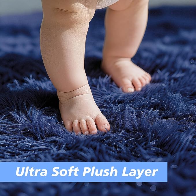 9x12 Fluffy Area Rugs for Living Room,Large Fuzzy Shag Area Rug for Bedroom,Blue Soft Non-Shedding Indoor Plush Carpet for Kids Bedroom Nursery Home Decor