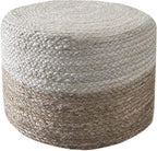 Jute Pouf Ottoman | Footrest Pouf | Hand Braided - Round Boho Pouffe - for Living Room, Bedroom, Nursery (18"x18"x12") Ivory