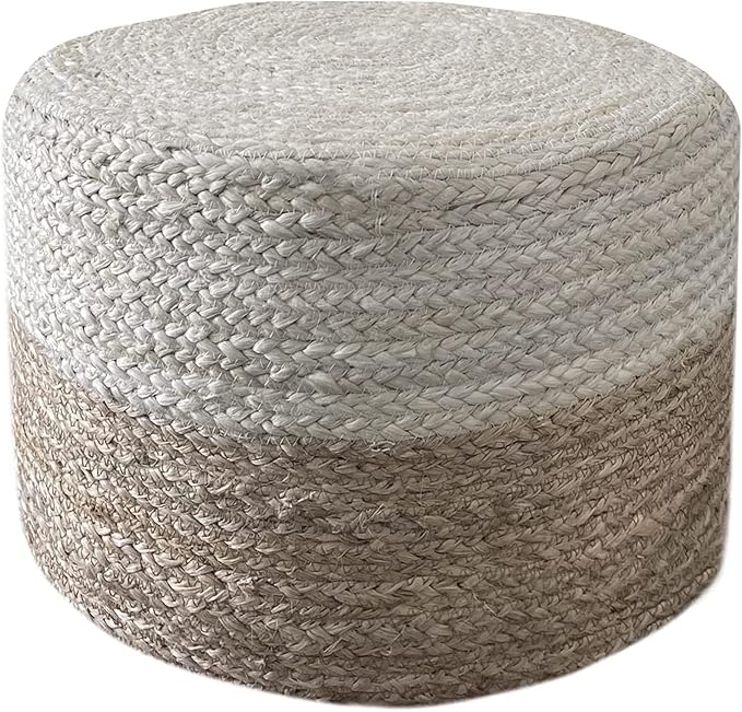 Jute Pouf Ottoman | Footrest Pouf | Hand Braided - Round Boho Pouffe - for Living Room, Bedroom, Nursery (18"x18"x12") Ivory