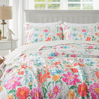 Travan Floral Quilt Bedding Set, Ultra Soft Reversible King Size Quilt Set with 1 Quilt Set and 2 Shams Red Flower Quilt for All Season, Coreopsis-Red, King