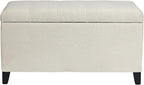 Asense Storage Ottoman Bench, Tufted Fabric Upholstered End of Bed Bench with Safety Hinge Wooden Legs, for Entryway Bedroom (Cotton and Linen Beige, 33.3")