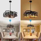 6-Light Modern Farmhouse Chandeliers for Dining Room, Rustic Multiple Rings Pendant Lighting, Industrial Metal Round Chandelier for Kitchen Entryway, Black with Gold Interior