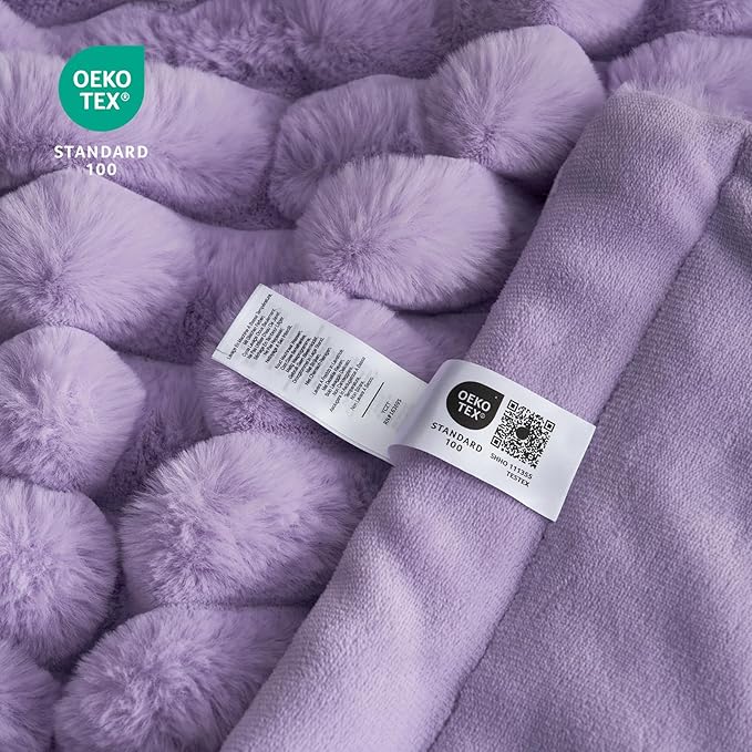 Cozy Bliss Faux Fur Throw Blanket for Couch, Cozy Warm Plush Striped Blanket for Sofa Bedroom Living Room, 60 * 80 Inches Lavender Purple