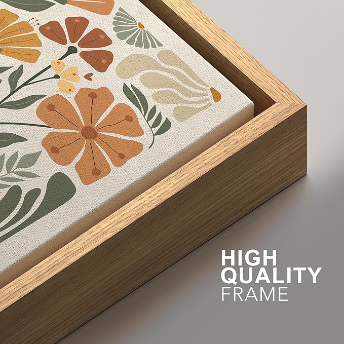 SIGNFORD Framed Canvas Print Wall Art Set Vintage Flower in Pastel Illustration Modern Art Decorative Nordic Nature for Living Room, Bedroom, Office - 16"x24"x2 Natural